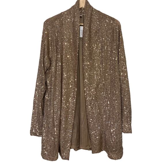 A624266 JINGLE BELLES by Kim Gravel Sequin Mesh Open Front Topper Bronze L - Picture 1 of 6